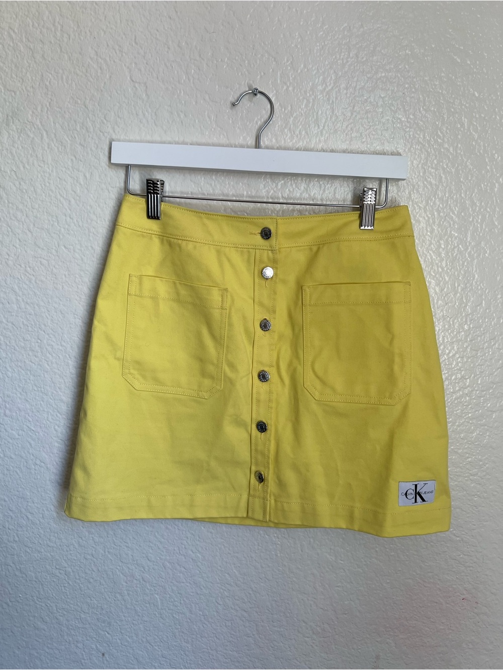 Calvin Klein Jeans Yellow Button-Front Denim Mini Skirt